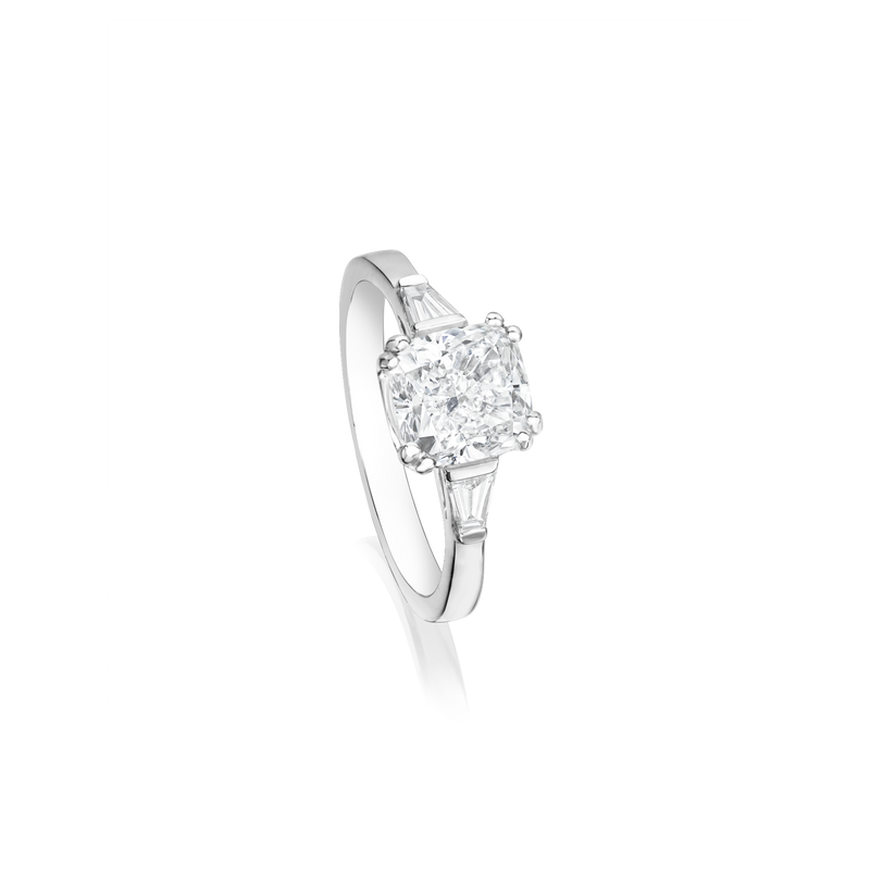 Cushion Cut Tapered Engagement Ring